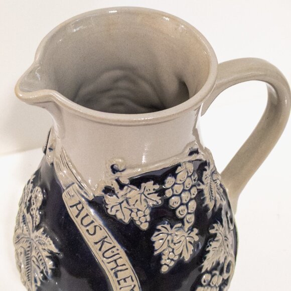 Vintage German Stoneware Wine Jug Embossed Grapes & Vine Leaves Kitchen Decor - Picture 3 of 5
